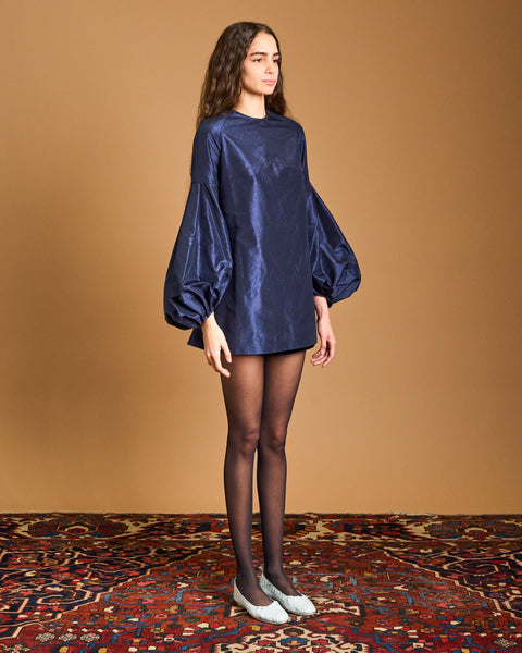 Balloon Silk Taffeta Blouse Blue