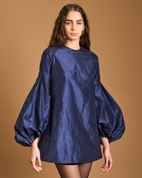 Balloon Silk Taffeta Blouse Blue