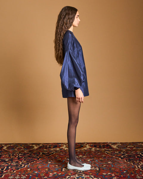 Balloon Silk Taffeta Blouse Blue