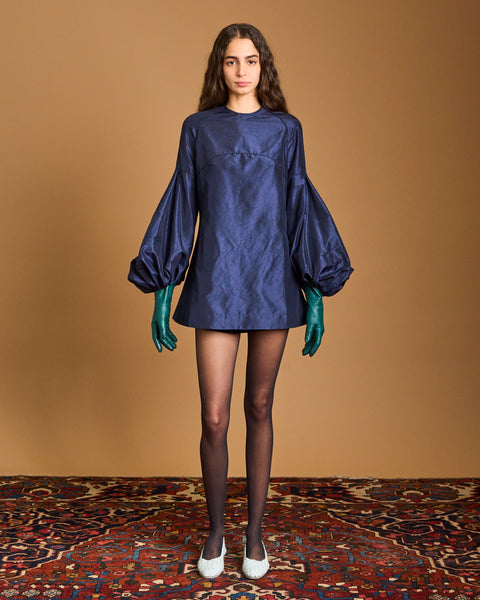 Balloon Silk Taffeta Blouse Blue