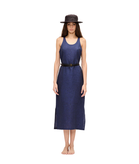 Cleo Linen Dress in Navy Blue
