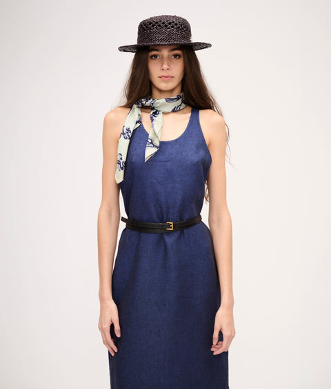 Cleo Linen Dress in Navy Blue