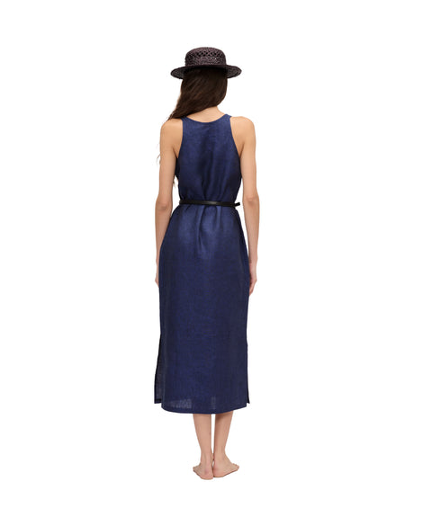 Cleo Linen Dress in Navy Blue