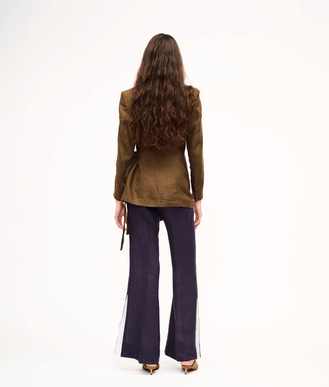 Elsa Linen Crossed Blazer Brown