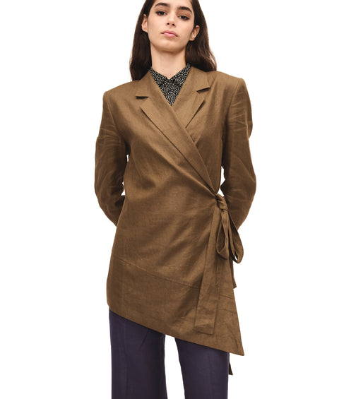 Elsa Linen Crossed Blazer Brown